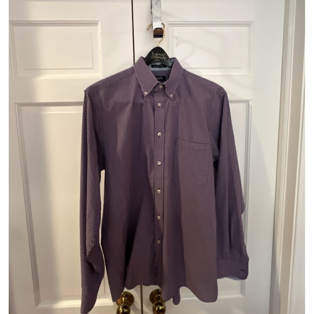 Chaps Mens sz 16 Casual Button Up Shirt Purple Plaid Long Slv Classic Fit Twill